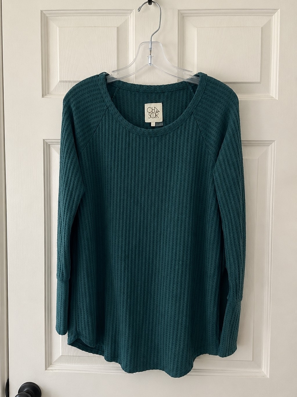 Chaser Women's Teal Ribbed Scoop Neck Pullover - Large